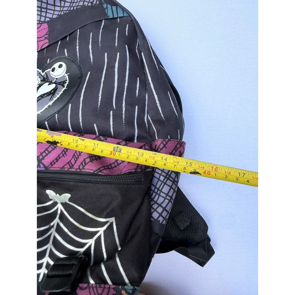 Disney Nightmare Before Christmas Jack Sally Patchwork Pinstripe Backpack Black